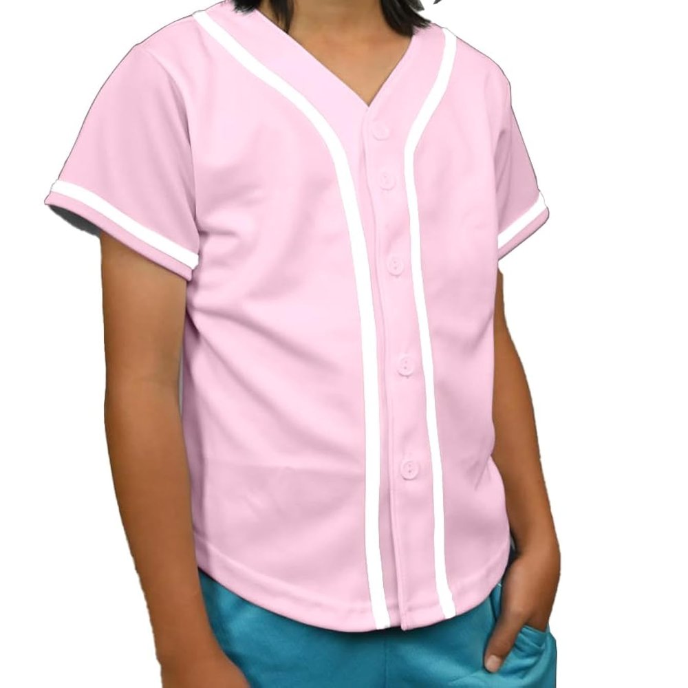 DIGITMON Kids Baseball Jersey Button Down Premium Hip Hop T Shirts Uniform Pink White for 6y Toddlers
