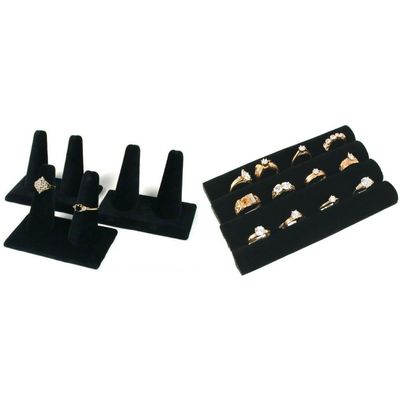 3 Black Velvet Ring Finger & Black Velvet Ring Tray Insert Jewelry Display Kit