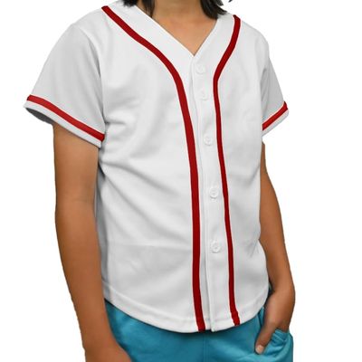 DIGITMON Kids Baseball Jersey Button Down Premium Hip Hop T Shirts Uniform White Red for 6y Toddlers