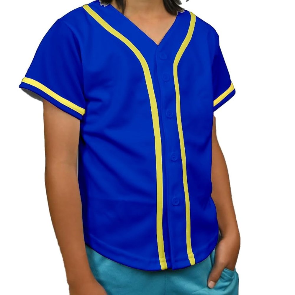 DIGITMON Kids Baseball Jersey Button Down Premium Hip Hop T Shirts Uniform RoyalBlue Yellow for 8y Toddlers