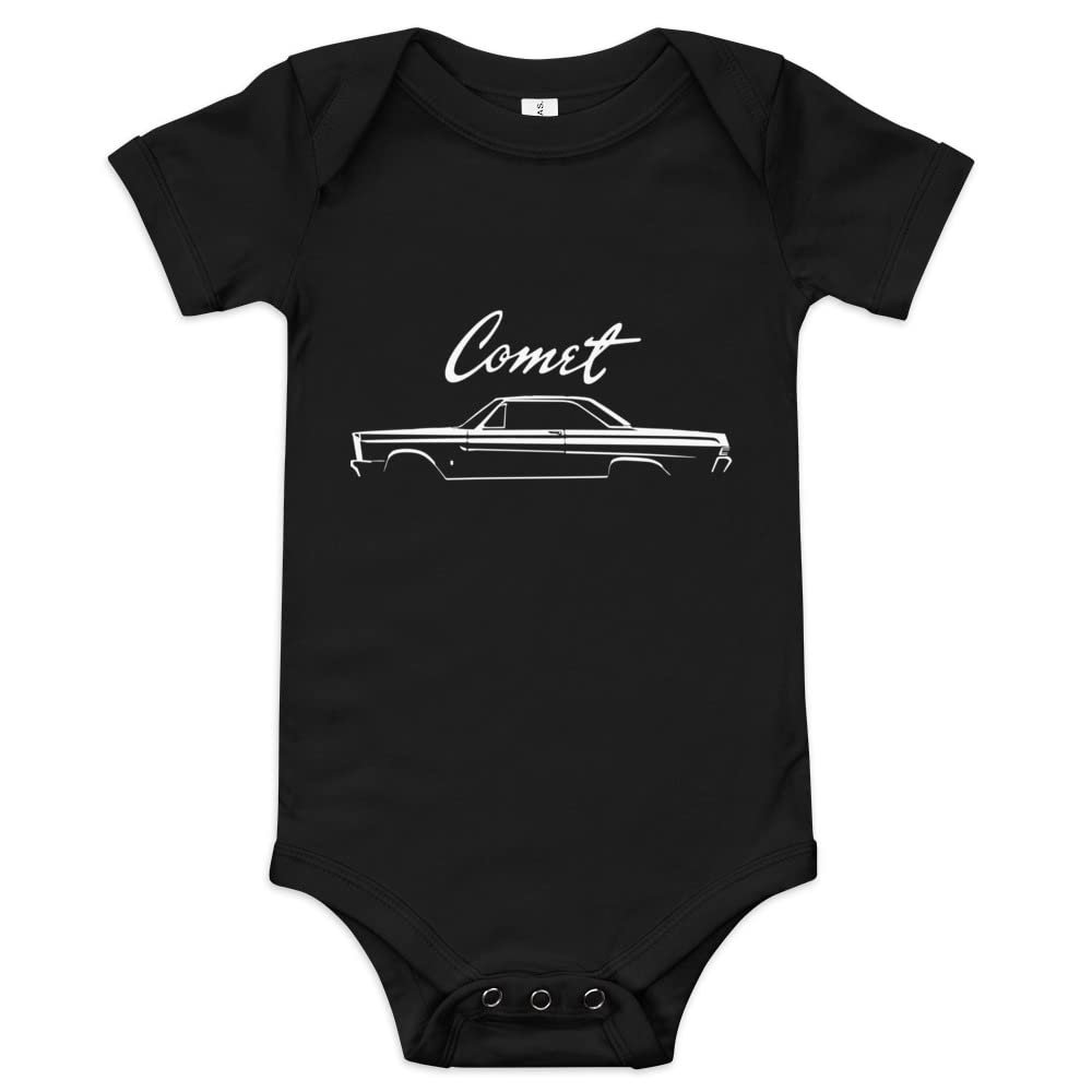 1965 Mercury Comet Cyclone Antique Classic Car Automotive Nostalgia Baby Onesie Short Sleeve one Piece Black