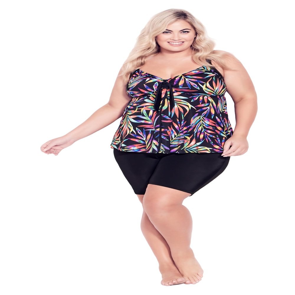 Avenue Women's Plus Size Hi Waist Swim Short, 14 Black
