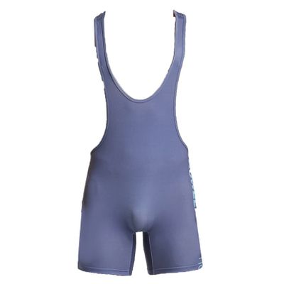 dPois Mens Wrestling Singlet Sleeveless Sport Jumpsuit Bodysuit Gym Fitness Workout Running Weightlifting Blue Grey Large