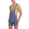dPois Mens Wrestling Singlet Sleeveless Sport Jumpsuit Bodysuit Gym Fitness Workout Running Weightlifting Blue Grey Large view 3