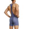 dPois Mens Wrestling Singlet Sleeveless Sport Jumpsuit Bodysuit Gym Fitness Workout Running Weightlifting Blue Grey Large view 4