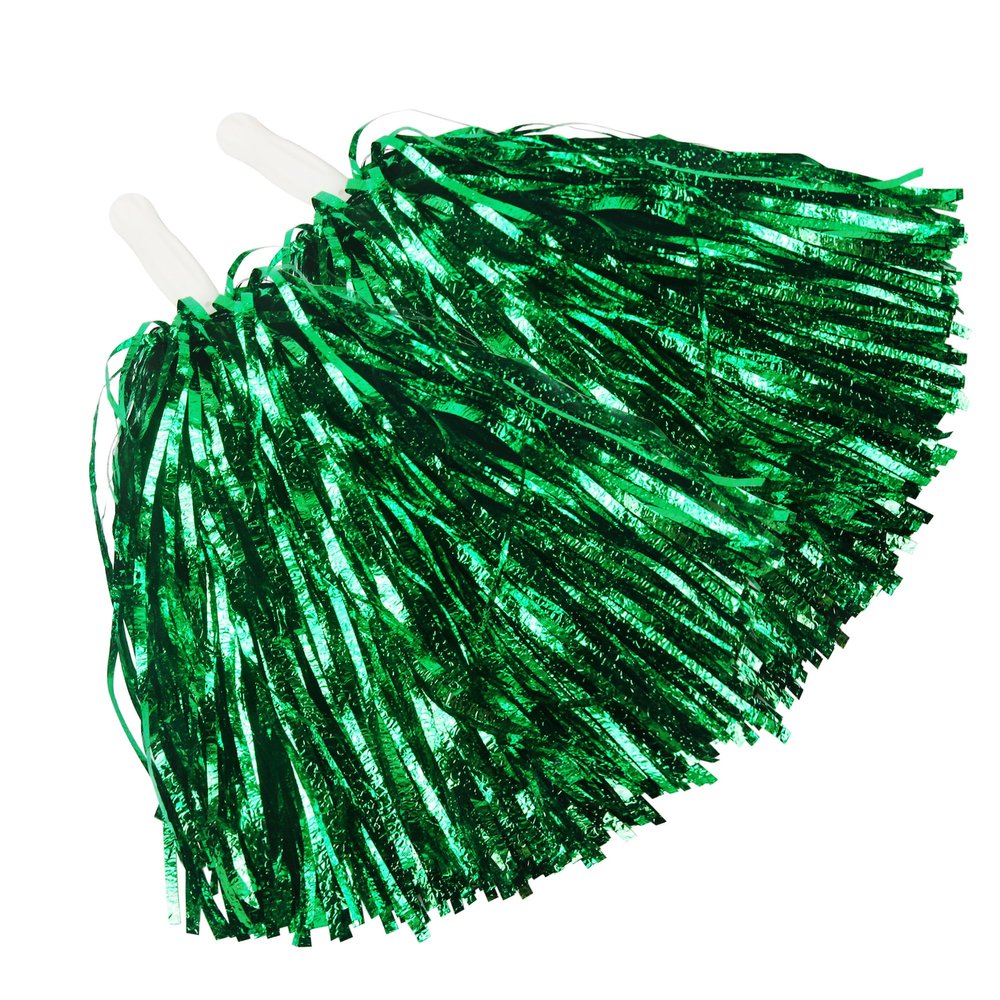 Hooshing 12PCS Green Pom Poms Cheerleading Fluffy Metallic Pompoms with Baton Handle for Dancing Sports Party Cheerleading Squads