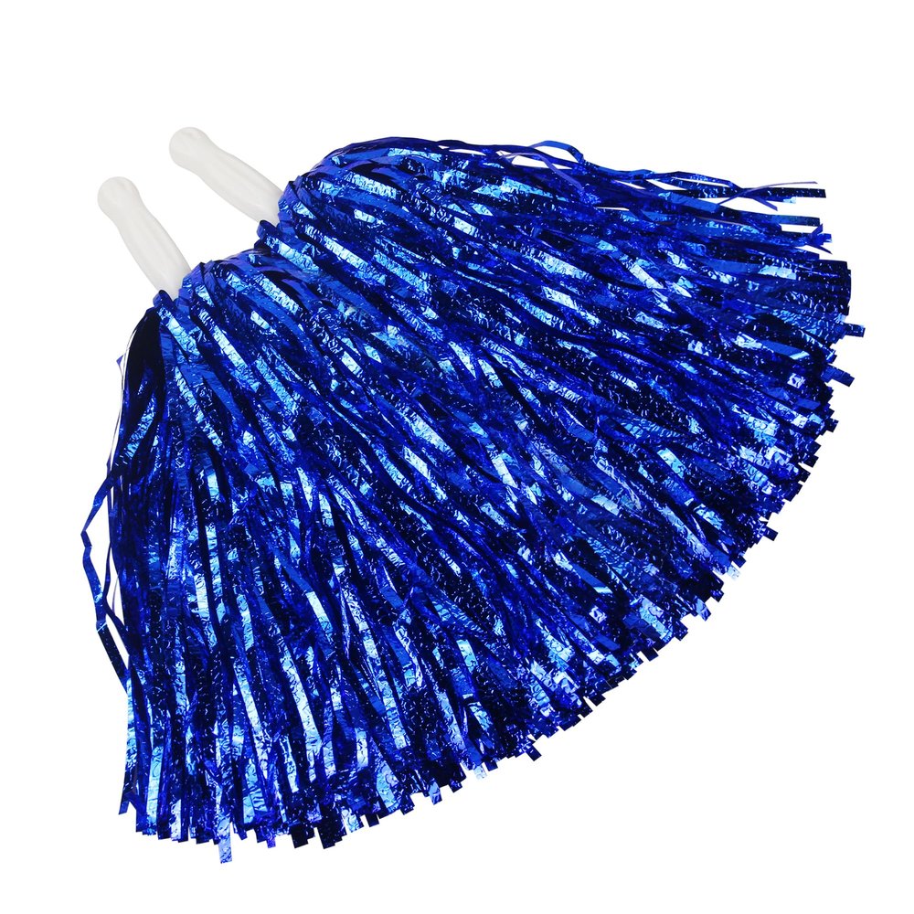 Hooshing 12PCS Blue Pom Poms Cheerleading Fluffy Metallic Foil Pom Poms with Baton Handle for Dancing Sports Party Cheerleading Squads