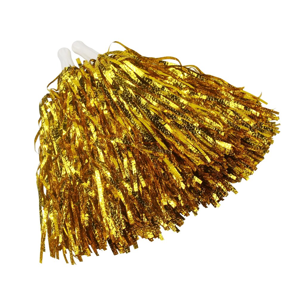 Hooshing 12PCS Gold Cheerleading Pom Poms Metallic Foil Pompoms with Baton Handle for Dancing Sports Party Cheerleading Squads