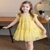 AGQT Flower Girls Ruffle Dress Loose Fit Swiss Dots Flowy Pleated Dress Summer Tunic Birthday Chiffon Dress Light Yellow Size 2-3T view 2