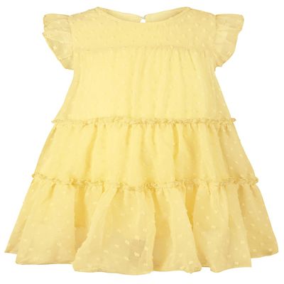 AGQT Toddler Girls Summer Dress Loose Fit Swiss Dots Flowy Pleated Dress Ruffle Babydoll Birthday Chiffon Dress Easter Dresses Light Yellow Size 1-2T