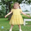 AGQT Toddler Girls Summer Dress Loose Fit Swiss Dots Flowy Pleated Dress Ruffle Babydoll Birthday Chiffon Dress Easter Dresses Light Yellow Size 1-2T view 2
