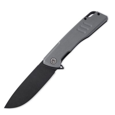 Petrified fish PFB02 Loco Pocket Knife, 3.70" D2 Satin Blade Camping Knife, 5.29oz G10 Handle Flipper Liner lock Folding knife for EDC (Gray Black Stonewashed)