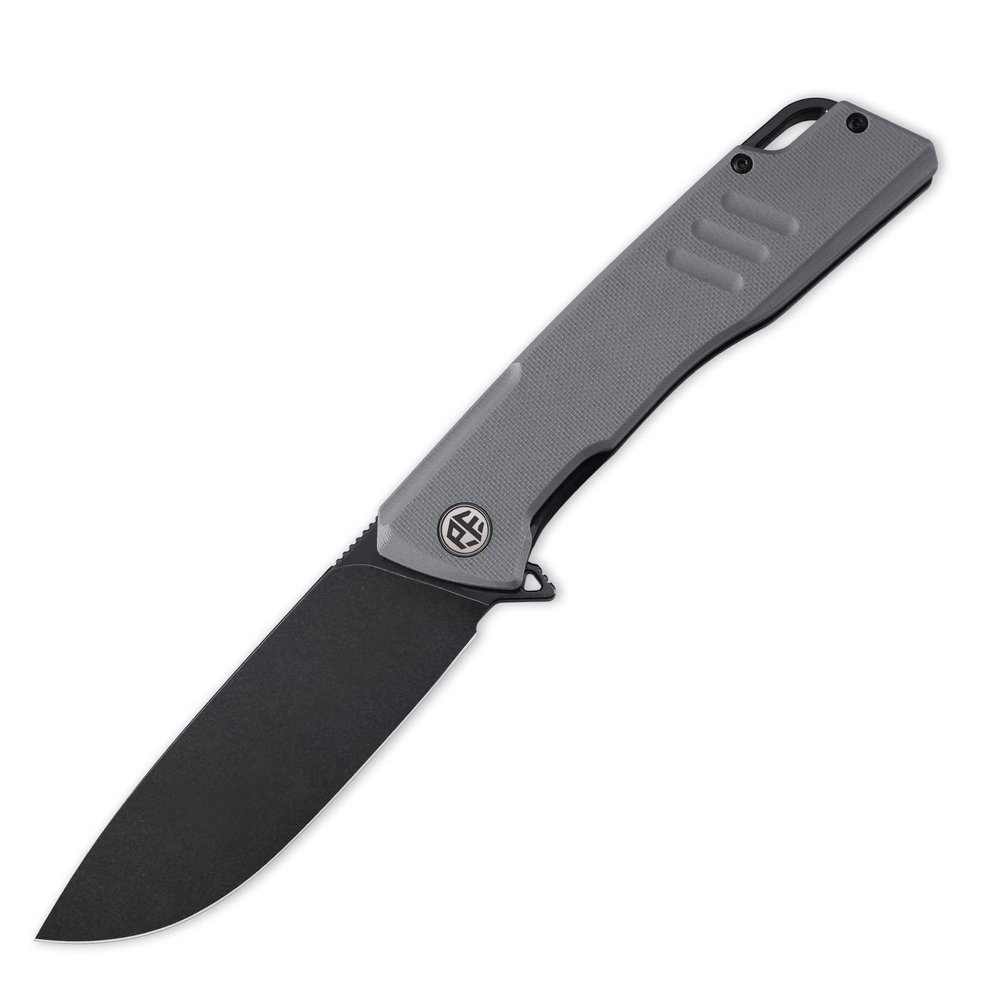 Petrified fish PFB02 Loco Pocket Knife, 3.70" D2 Satin Blade Camping Knife, 5.29oz G10 Handle Flipper Liner lock Folding knife for EDC (Gray Black Stonewashed)