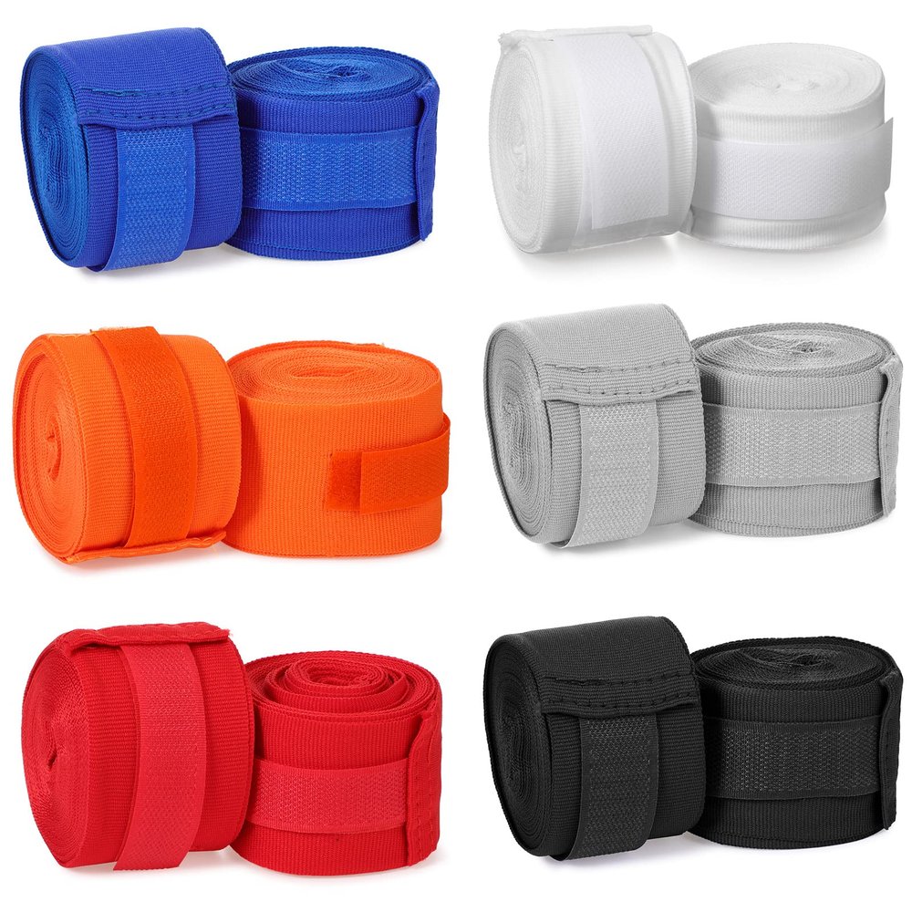 Junkin 6 Pairs Boxing Hand Wraps for Boxing Wraps Wrist Pugilism Handwraps for Men Women Kickboxing Muay Thai MMA(Red, Dark Blue, White, Black, Orange, Gray,180 Inch)
