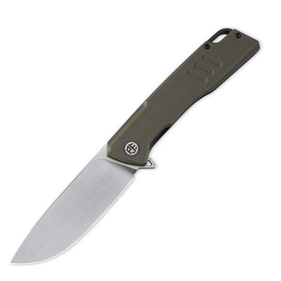 Petrified fish PFB02 Loco Pocket Knife, 3.70" D2 Satin Blade Camping Knife, 5.29oz G10 Handle Flipper Liner lock Folding knife for EDC (Green Satin)