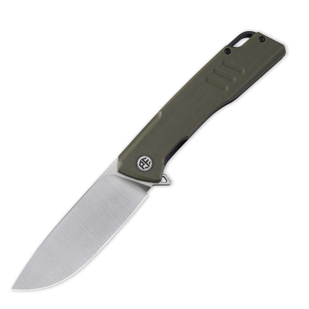 Petrified fish PFB02 Loco Pocket Knife, 3.70" D2 Satin Blade Camping Knife, 5.29oz G10 Handle Flipper Liner lock Folding knife for EDC (Green Satin)