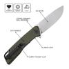 Petrified fish PFB02 Loco Pocket Knife, 3.70" D2 Satin Blade Camping Knife, 5.29oz G10 Handle Flipper Liner lock Folding knife for EDC (Green Satin) view 2