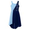 Loyan Kids Girl's Irregular High-Low Skirt Hollow Back Gymnastics Leotard Dancing Costume Lyrical Dance Dress Navy Blue B 8 Years view 4