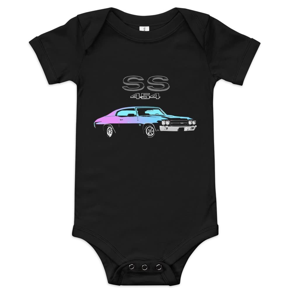 1970 Chevy Chevelle 454 SS LS6 Miami Nights Edition Muscle Car Owner Baby Onesie Short Sleeve one Piece Black