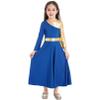 Agoky Girls Metallic Praise Dance Dress Long Sleeve Liturgical Worship Full Length Church Robe Lyrical Dancewear Costume Royal Blue C 8 Years view 1