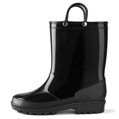 HISEA Kids Rain Boots for Toddler Boys Girls, Waterproof Rubber Boots with Easy-On Handles, Seamless PVC Rainboots Lightweight Mud Shoes for Water Beach Outdoor Playing, Size 6T Black