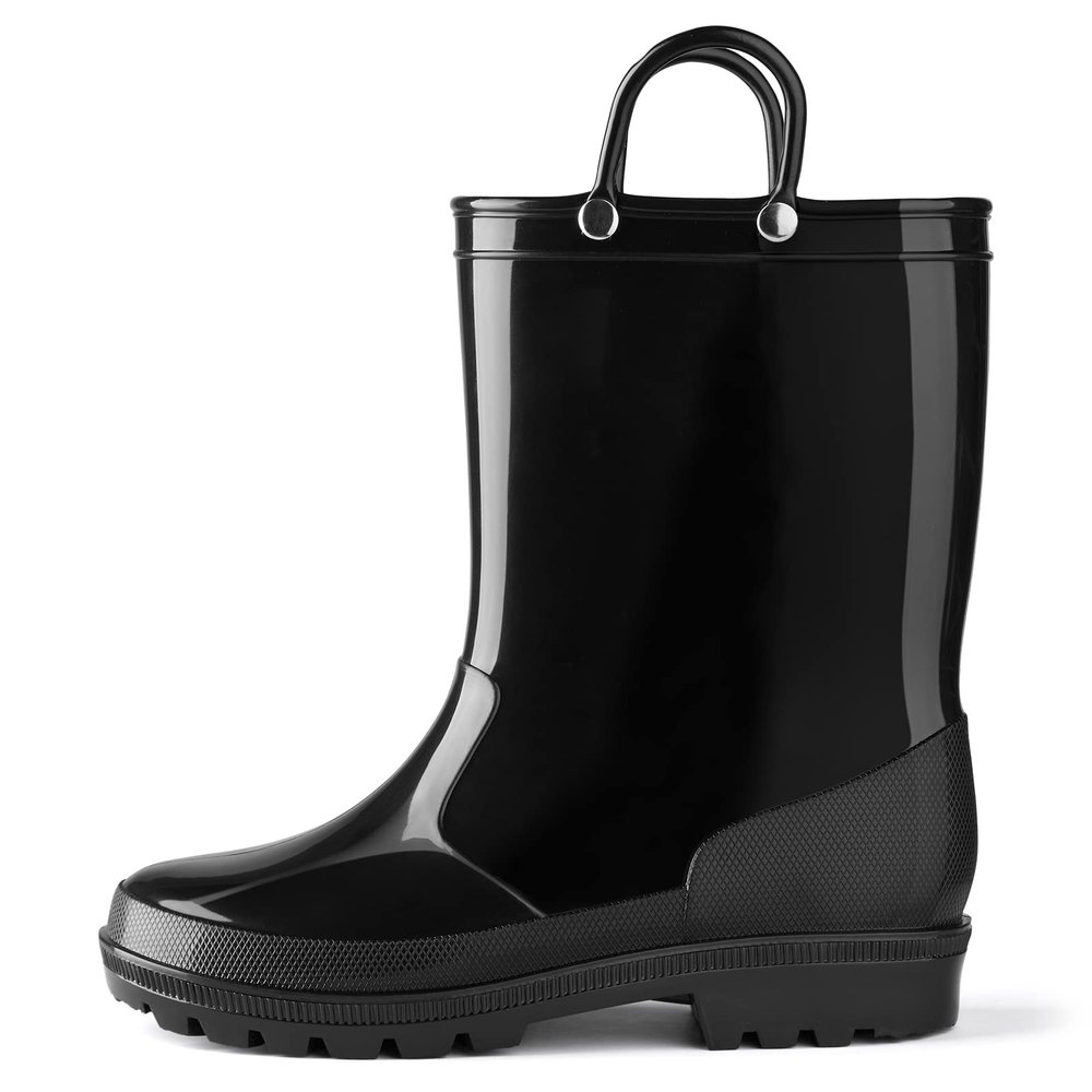 HISEA Kids Rain Boots for Toddler Boys Girls, Waterproof Rubber Boots with Easy-On Handles, Seamless PVC Rainboots Lightweight Mud Shoes for Water Beach Outdoor Playing, Size 6T Black