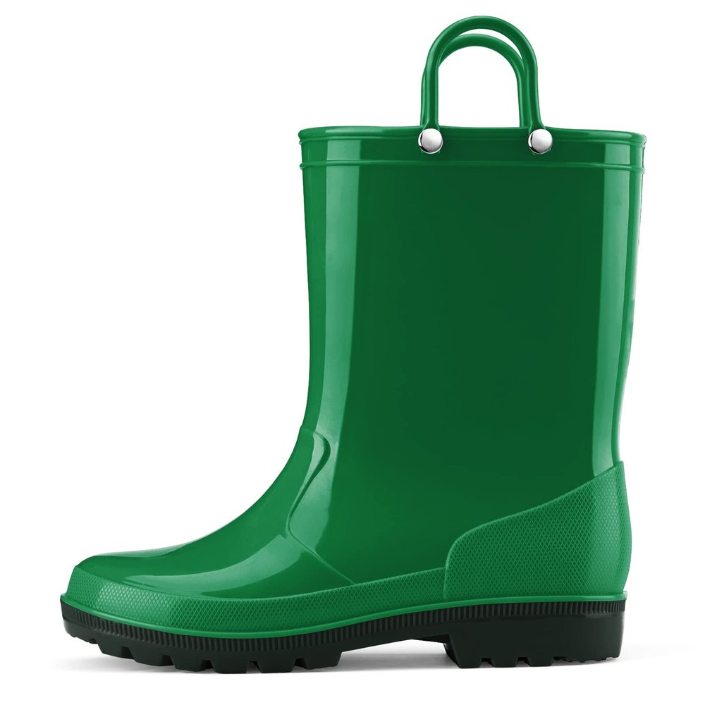HISEA Kids Rain Boots for Toddler Boys Girls, Waterproof Rubber Boots with Easy-On Handles, Seamless PVC Rainboots Lightweight Mud Shoes for Water Beach Outdoor Playing, Size 6T Green