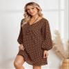 2022 Women's Dresses Polka Dot Lantern Sleeve Dress Women's Dresses (Color : Coffee Brown, Size : X-Small) view 1