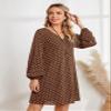 2022 Women's Dresses Polka Dot Lantern Sleeve Dress Women's Dresses (Color : Coffee Brown, Size : X-Small) view 3