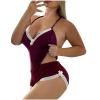 RTRDE Pajama Set, Pink Lingerie Set Pijamas De Mujer Sexy Intimates for Women Lingerie Sheer Women's Fashion Lace Set Suit Solid Color Wireless Bra Underwear Panties Stockings (XL, Wine) view 1