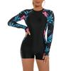Long Sleeve Rash Guard for Women, One Piece Swimsuits Floral Swim Shirt Boyleg Bottoms Swimwear Bathing Suit Zipper Surfing Wetsuit Snorkeling Suit UV Protection Swimming Costume Blac&red Flower M view 4