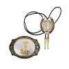 HUABOLA CALYN 2 Pieces Belt Buckle Bolo tie Set Golden Initial Letter ABCDMJR to Y Western Cowboy Costume Accessory for Men Women (J) view 1