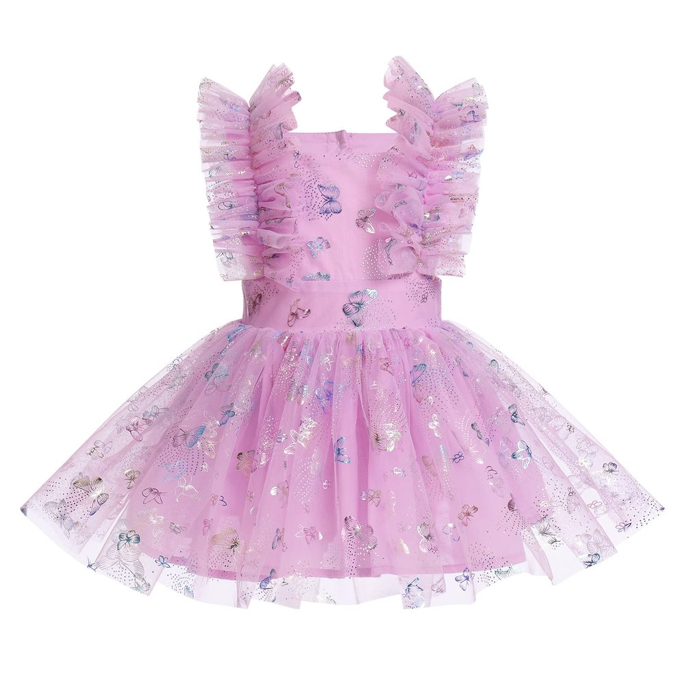 1st Birthday Girl Outfit Baby Toddler Baptism Easter Party Dress My 1/2 1st 2nd Birthday Smash Cake Photo Shooting Sparkle Layered Tulle Ruffle Tutu Princess Romper Dress Violet Butterfly 18-24M