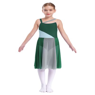Shinsto Kids Girls Lyrical Dance Dress Sleeveless Color Block Chiffon Leotard Dresses Modern Contemporary Costumes Green 12 Years