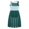 Shinsto Kids Girls Lyrical Dance Dress Sleeveless Color Block Chiffon Leotard Dresses Modern Contemporary Costumes Green 12 Years view 4