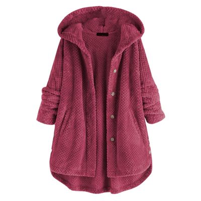 Akivide Button Up Fuzzy Fleece Sherpa Hooded Jacket Coat Winter Warm Long Sleeve Jacket with Pockets for Women