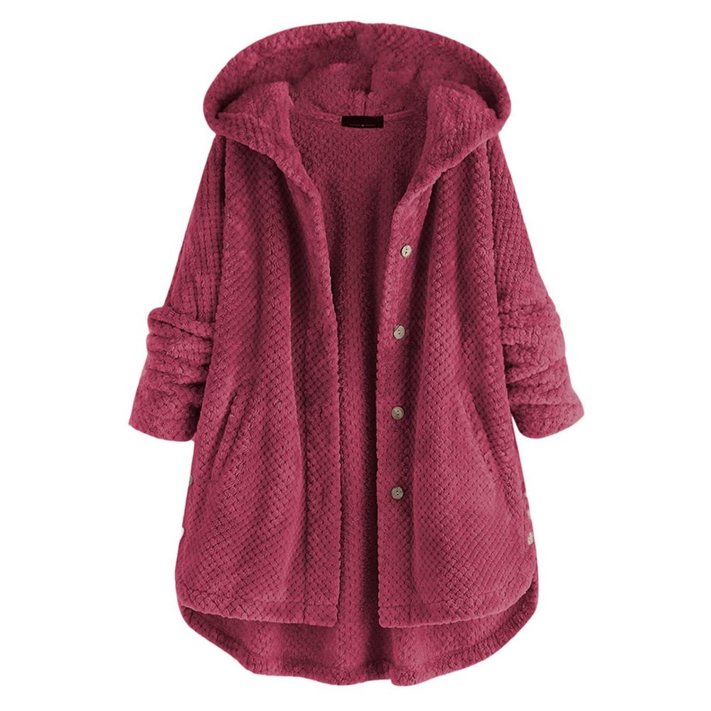 Akivide Button Up Fuzzy Fleece Sherpa Hooded Jacket Coat Winter Warm Long Sleeve Jacket with Pockets for Women