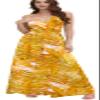 Chaos World Hawaiian Dresses for Women Boho Maxi Dress V-Neck Floral Summer Dress Beach Spaghetti Strap(Small,Yellow) view 1