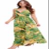 Chaos World Hawaiian Dresses for Women Boho Maxi Dress V-Neck Floral Summer Dress Beach Spaghetti Strap(XX-Large,Green Yellow) view 2