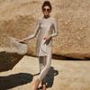Solid Color Muslim Swimsuits for Women Islamic Modest Swimwear Long Sleeve Swim Dress Top + Pants 2pcs Apricot 01 L view 3