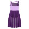 Shinsto Kids Girls Lyrical Dance Dress Sleeveless Color Block Chiffon Leotard Dresses Modern Contemporary Costumes Purple 12 Years view 4