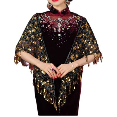 Tinhulf Women's Lace Crystals Shawls Wraps Scarfs Shoulder Cape Shrug Stole for Wedding Evening Prom Chi-pao Dresses