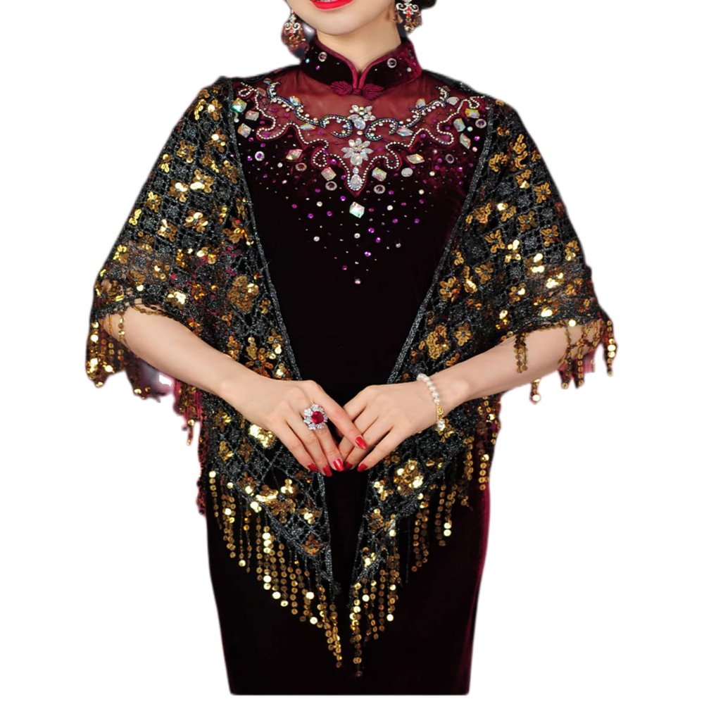 Tinhulf Women's Lace Crystals Shawls Wraps Scarfs Shoulder Cape Shrug Stole for Wedding Evening Prom Chi-pao Dresses