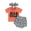 Newborn Baby Girl Clothes Set Short Sleeve Letter T-Shirt Top Bow Headband Pattern Shorts 3Pcs Summer Outfits view 1