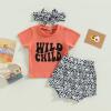 Newborn Baby Girl Clothes Set Short Sleeve Letter T-Shirt Top Bow Headband Pattern Shorts 3Pcs Summer Outfits view 2