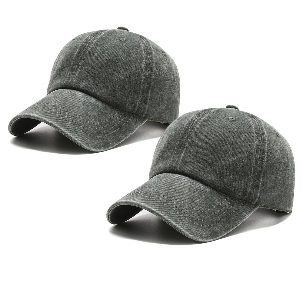 2 Pack Vintage Washed Distressed Baseball Caps for Women Men Low Profile Adjustable Unconstructed Baseball Cap (Grey)