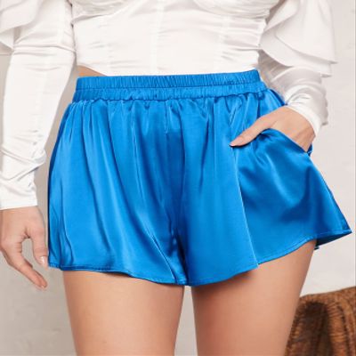 ABZEKH Shorts for Women Shorts Women's Shorts Elastic Waist Satin Shorts Shorts (Color : Blue, Size : X-Small)