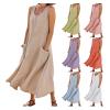 2026 Summer Dresses Women Casual Linen Plus Size Sleeveless Tank Dress Flowy Maxi Long Beach Sundress with Pockets Khaki view 1