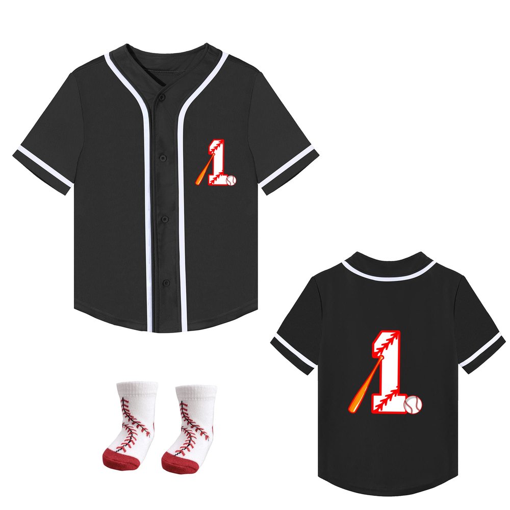 Baby Boy Jersey Shirt One Year Old 1st Baseball Jersey Short Sleeve Tee One Shirt Birthday Boy Outfit(Black 1,2 Years)