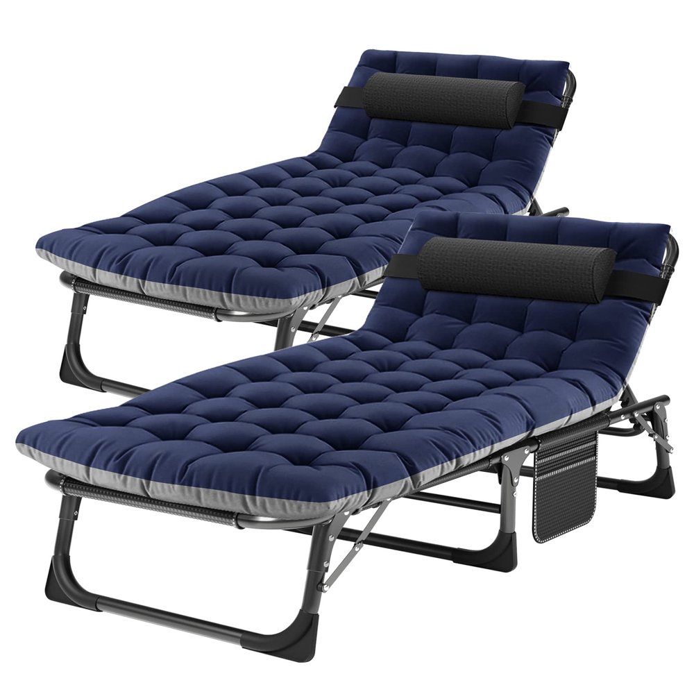 ABORON 5 Positions Camping Cots for Adults,Outdoor Folding Sleeping Cot/Mat,Folding Chaise Lounge Chair with Pillow,Portable Reclining Chair for Beach Lawn Camping Pool,Sunbathing Chairs